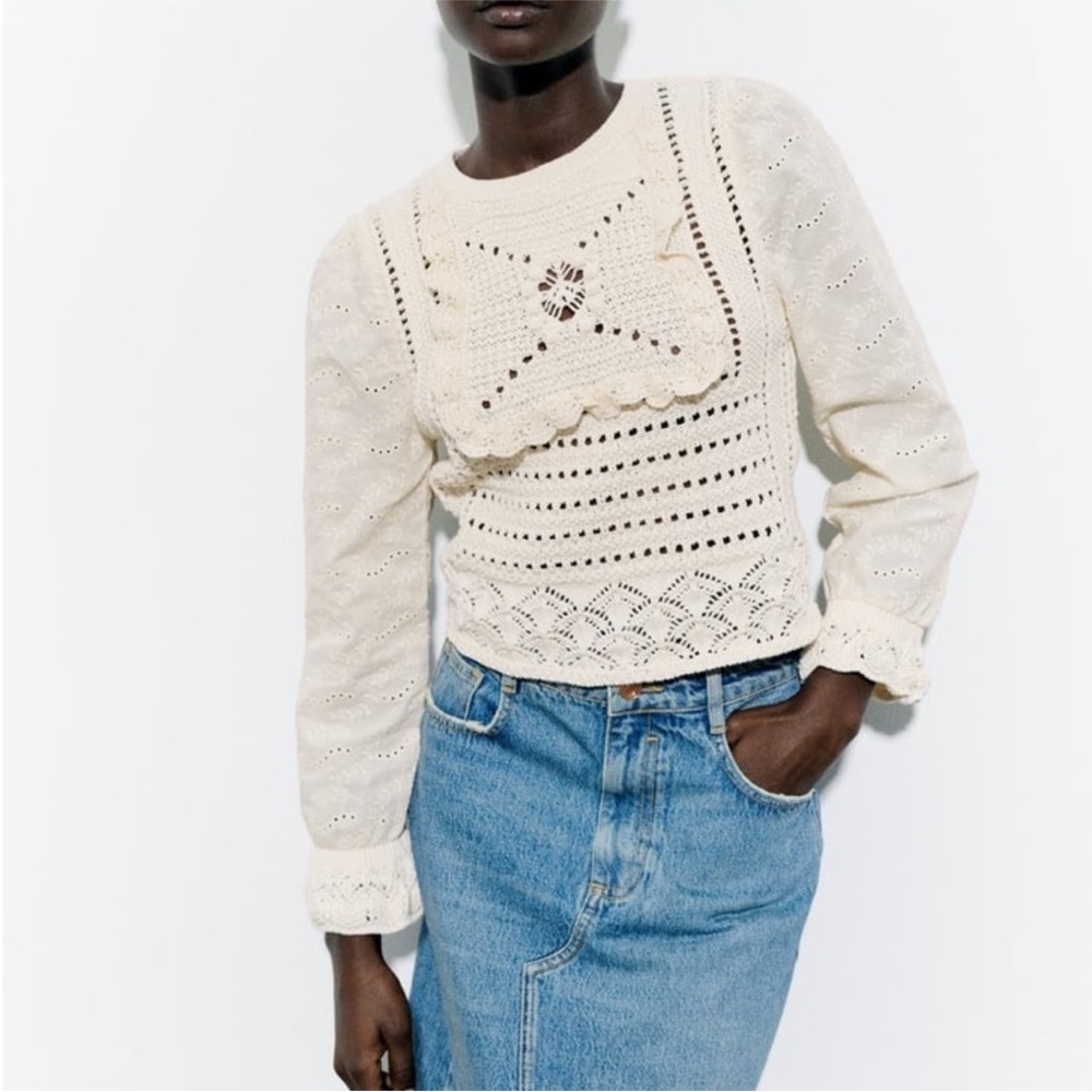 Zara Ivory Crochet Knit Top - Picture 5 of 5
